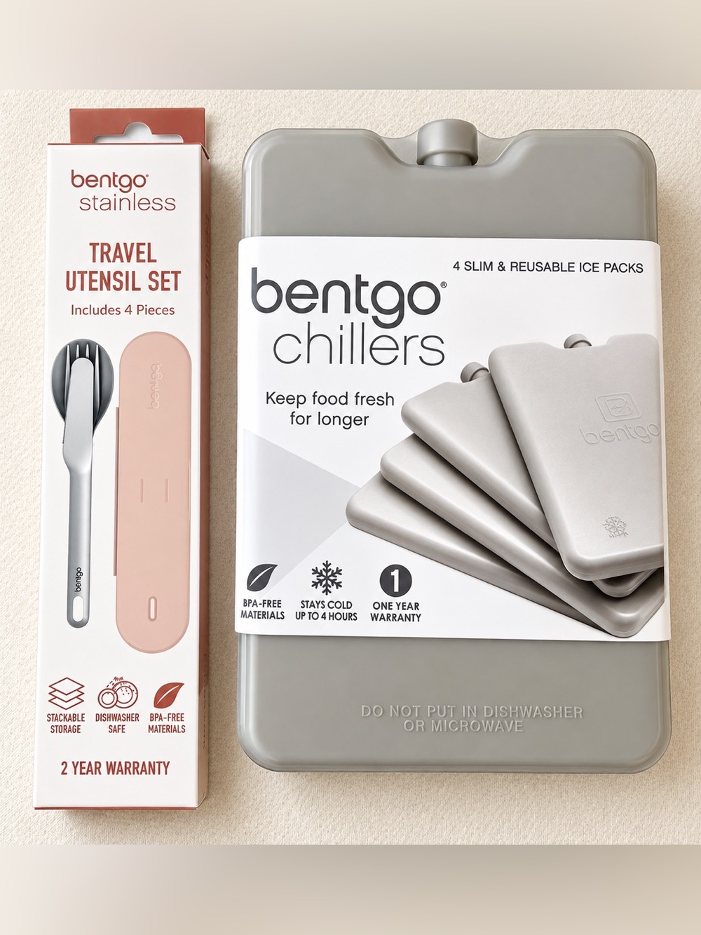 NEW Bentgo Stainless Steel Travel Utensil Set & Reusable Ice Packs (4-Pack)
